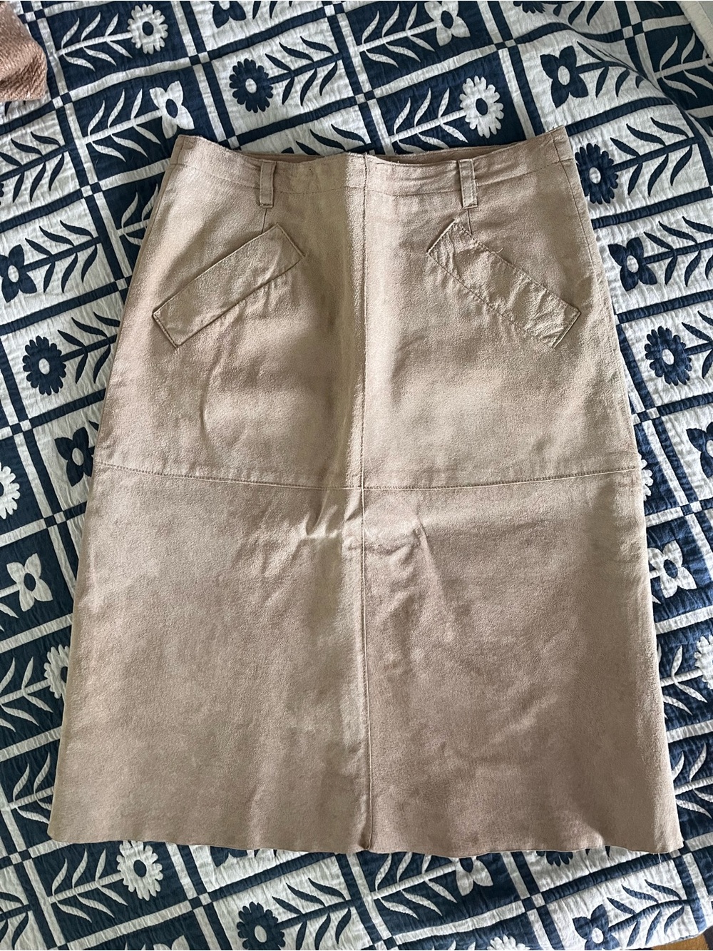 Isaac Mizrahi Beige Suede Midi Skirt